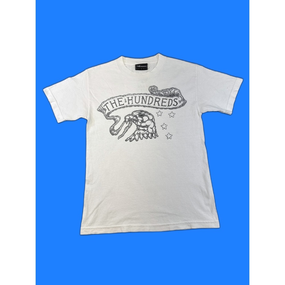 THE HUNDREDS Graphic Tee M White Cotton Crewneck Short Sleeve Streetwear Hand